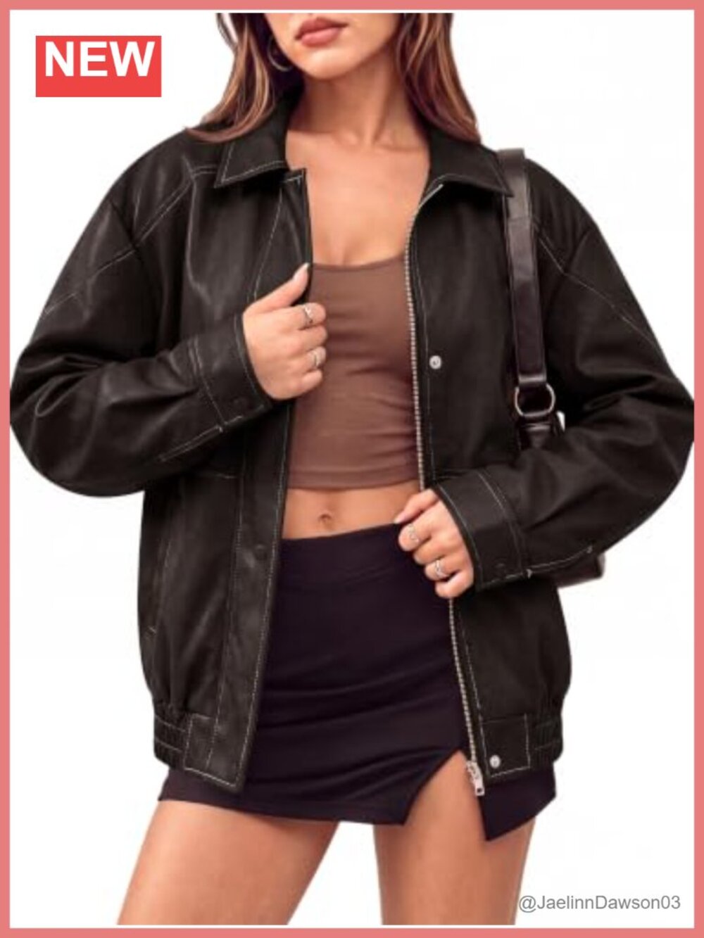 Oversized Distressed Textured Faux Leather Bomber Jacket